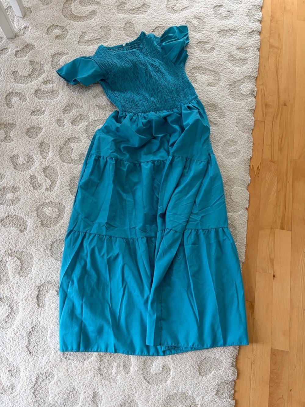 Teal Smocked Midi Dress | Flutter Sleeve | Size Medium | Summer Vacation Dress 👗 - Picture 8 of 9